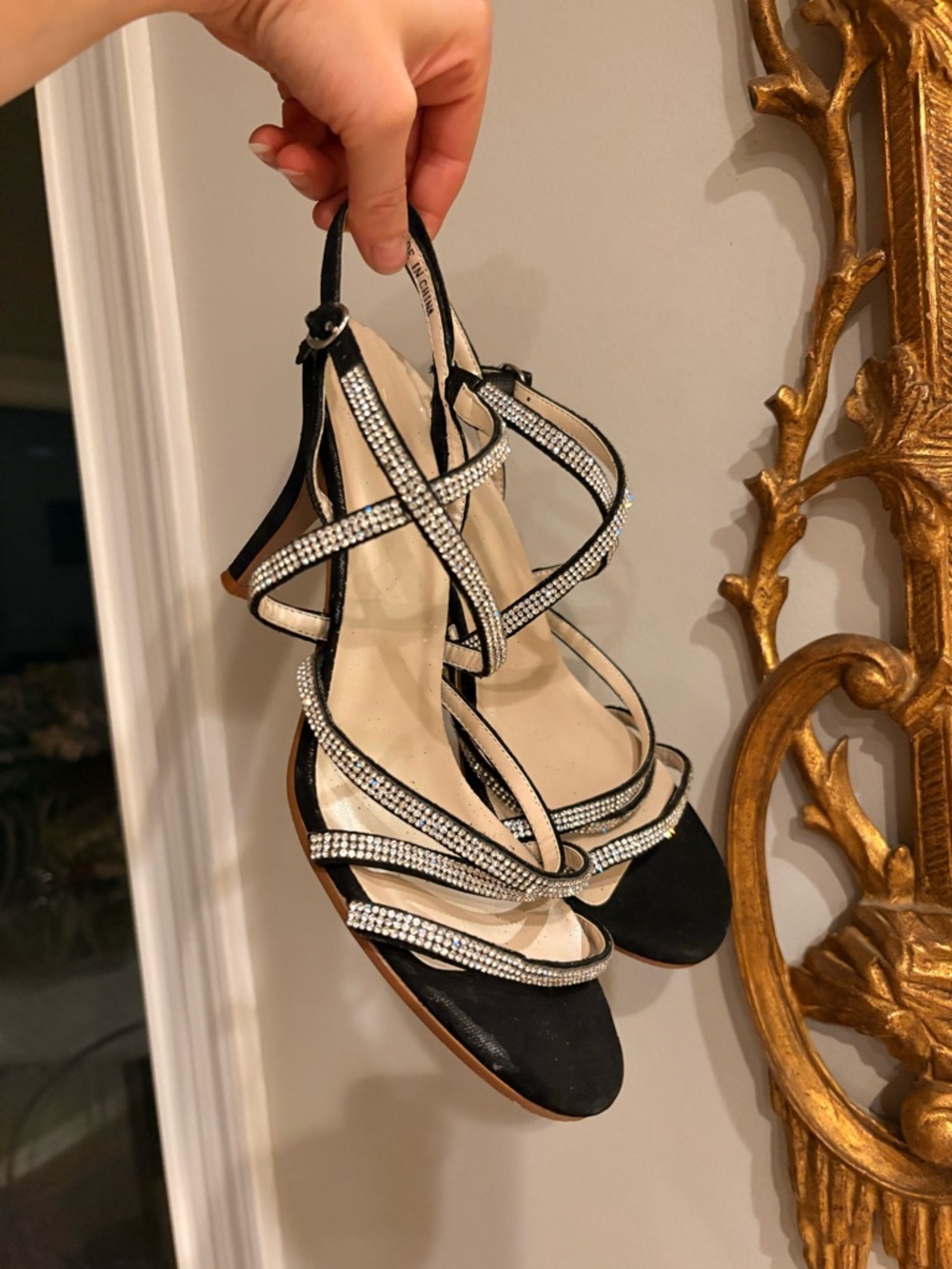 Black Rhinestone Strappy Women's Heels